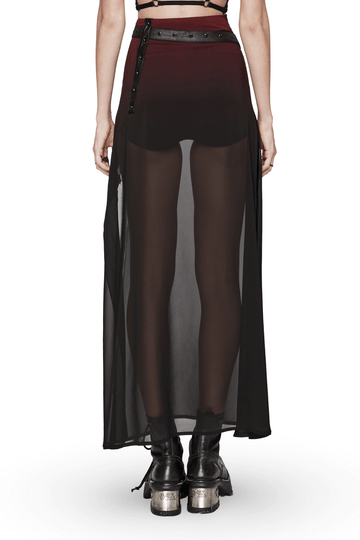 Stylish Sheer A-Line Maxi Skirt with High Slit and Belt
